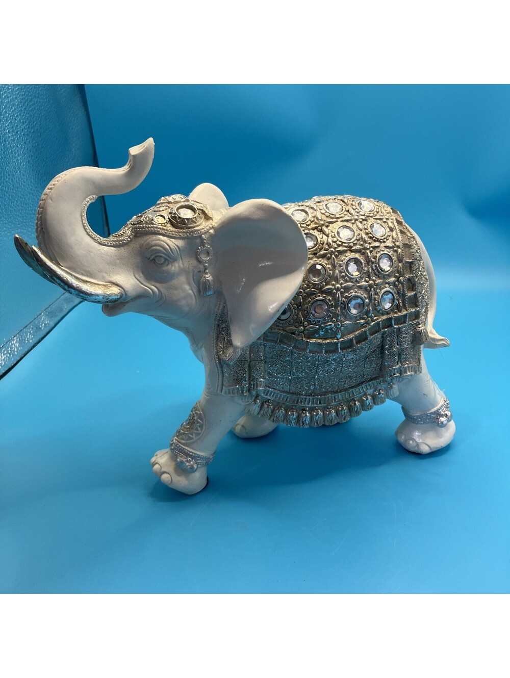 Feng Shui Wealth Lucky Trunk Up Elephant Statues Figurine Home Decor White Jewel